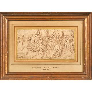 Appraisal: RAYMOND DE LAFAGE French Untitled mounted soldiers with lances Ink