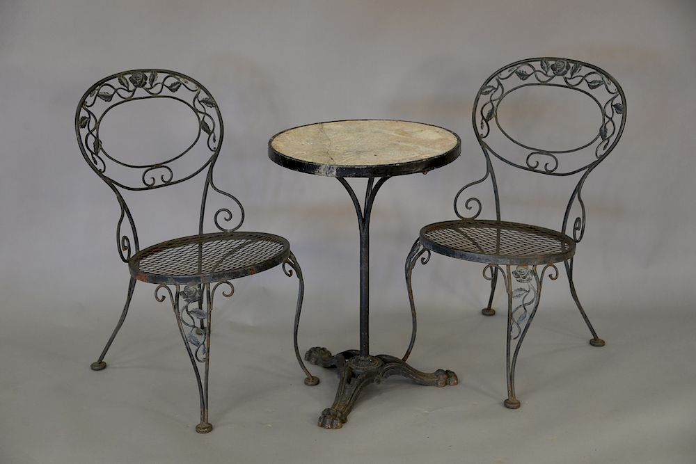 Appraisal: Six piece lot to include four iron chairs and two