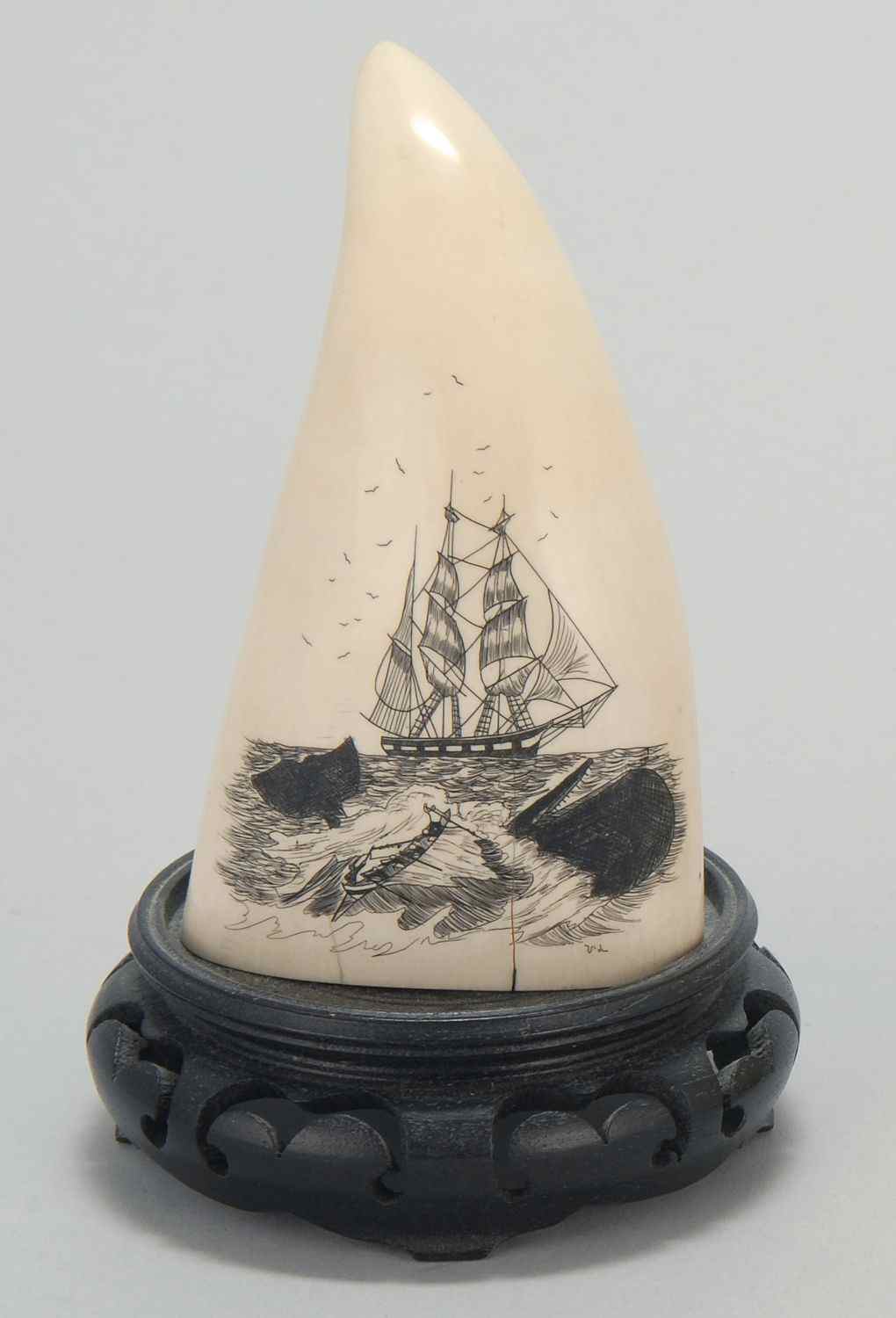 Appraisal: ENGRAVED WHALE'S TOOTH th Century decoration of a whaling scene