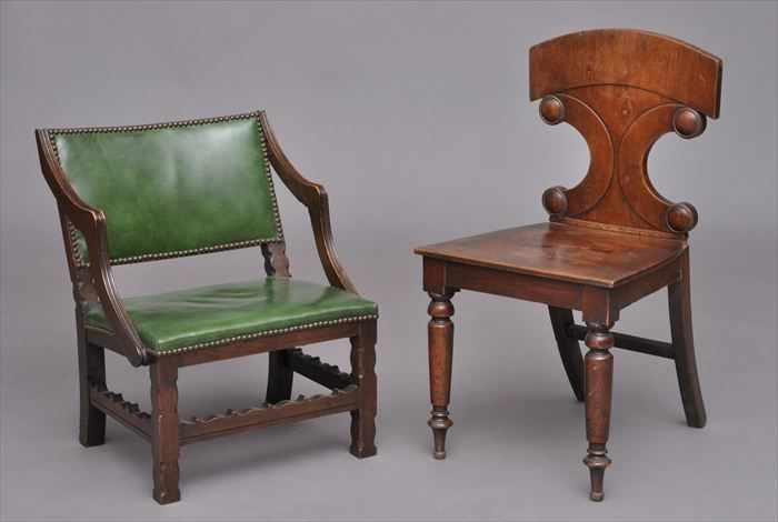 Appraisal: GEORGE IV CARVED MAHOGANY HALL CHAIR The back with arched