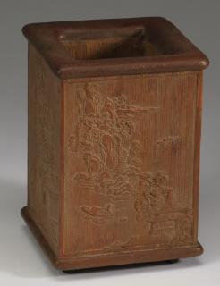 Appraisal: Chinese bamboo brush pot 'four seasons' Chinese bamboo brush pot