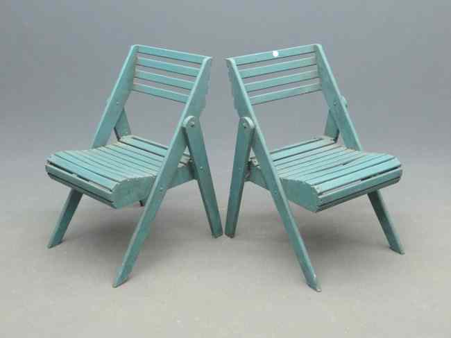 Appraisal: Pair slat chairs in blue paint As found