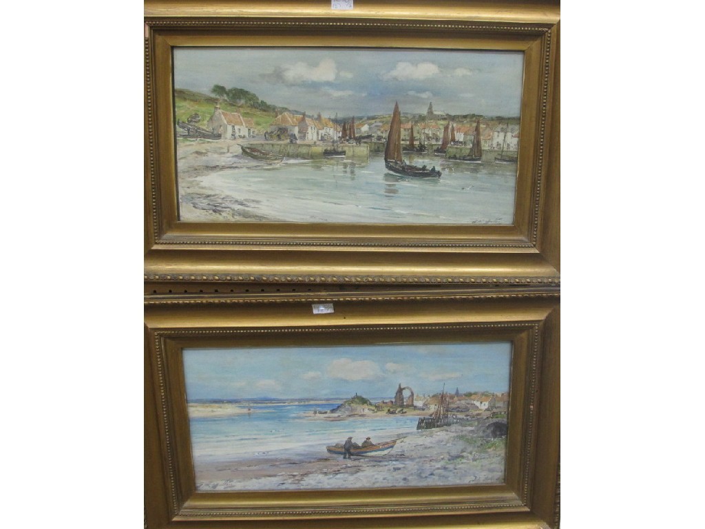 Appraisal: THOMAS SWIFT HUTTON Pair of watercolours 'Lindisfarne' and one other