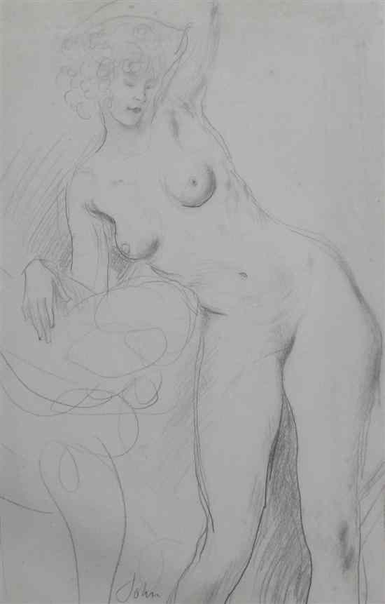 Appraisal: Augustus John - black chalk Standing female nude signed x