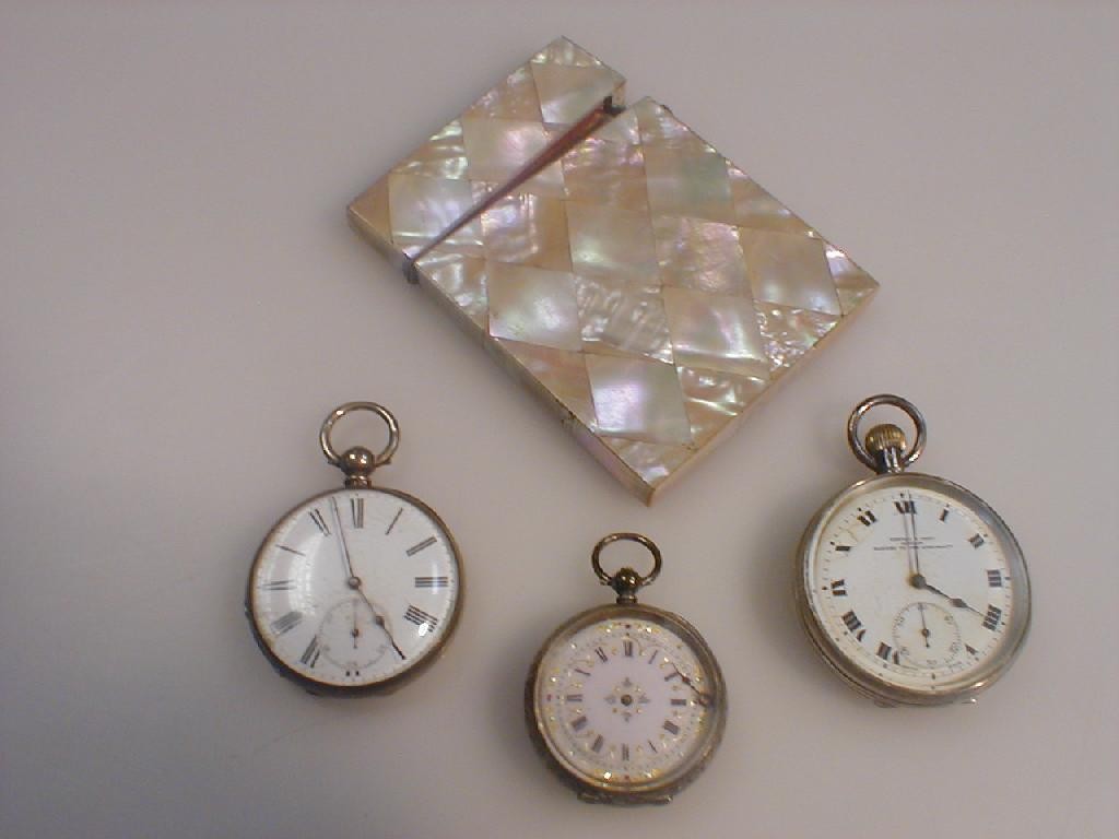 Appraisal: Two open faced silver pocket watches a silver fob watch