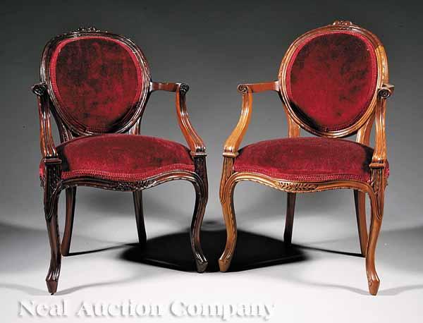 Appraisal: A Pair of Louis XV-Style Miniature Mahogany Fauteuils oval floral