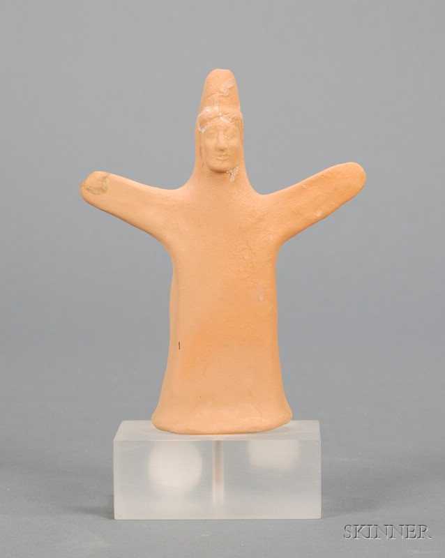 Appraisal: Mycenaean-type Terra-cotta Figure probably Greece the standing figure modeled with