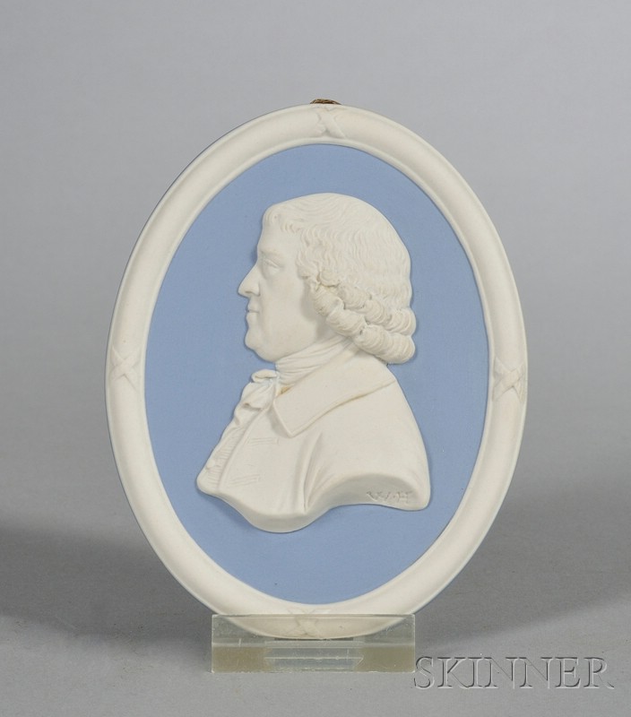 Appraisal: Wedgwood Solid Light Blue Jasper Josiah Wedgwood Portrait Medallion England