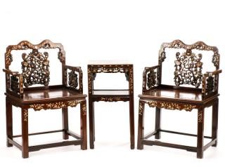 Appraisal: Chinese Carved Hardwood Parlor Set with MOP Inlay Chinese first