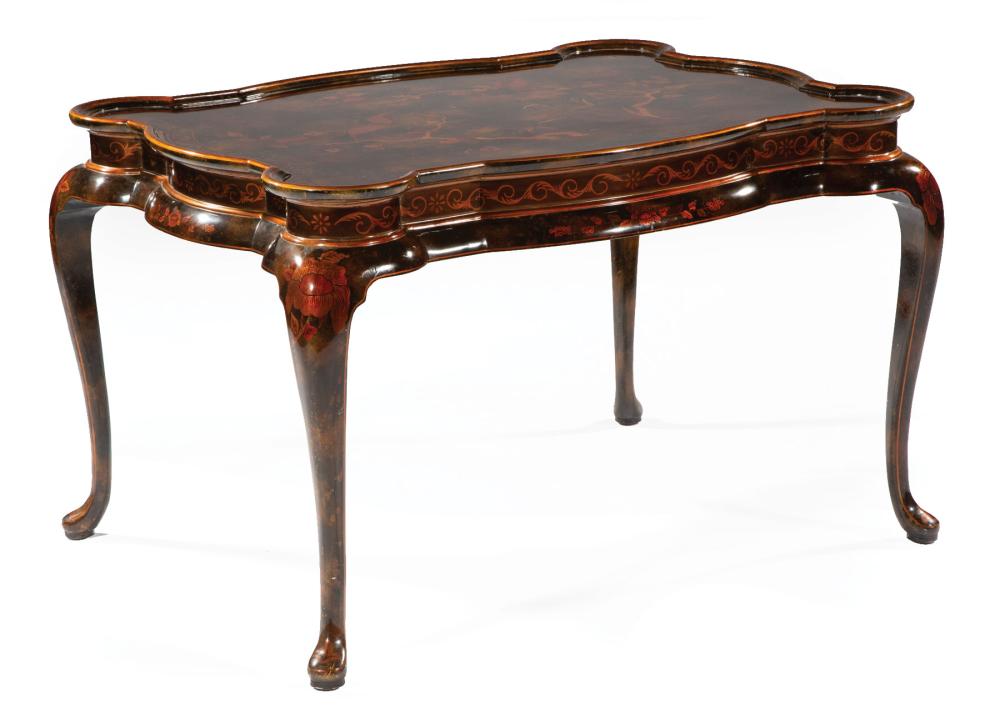 Appraisal: Contemporary Chinoiserie-Decorated Center Table labeled Maitland Smith shaped dished top