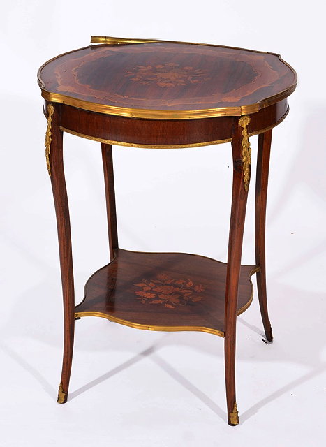 Appraisal: A FRENCH KINGWOOD AND MARQUETRY INLAID TWO TIER OCCASIONAL TABLE