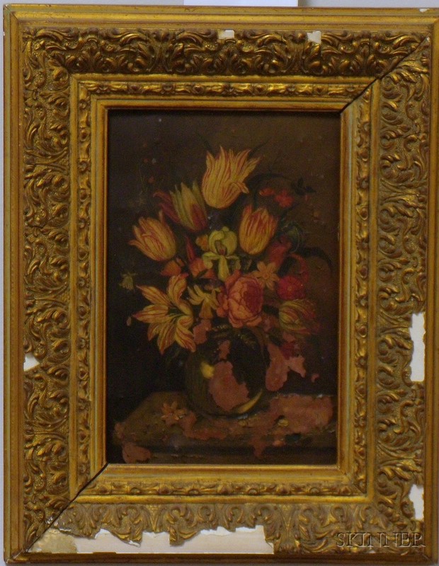 Appraisal: Framed Dutch School Oil on Copper Still Life with Flowers