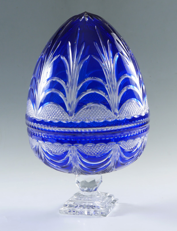 Appraisal: DZYR BOHEMIAN CRYSTAL COBALT CUT TO CLEAR COVERED GLASS BOWL