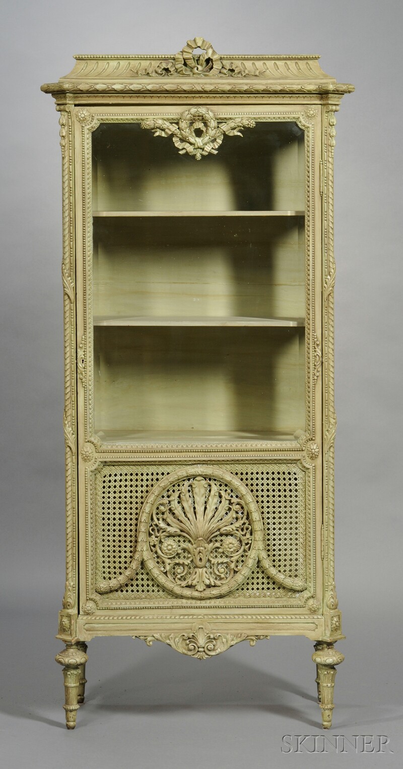 Appraisal: Louis XVII-style Display Cabinet th century the green-painted case decorated