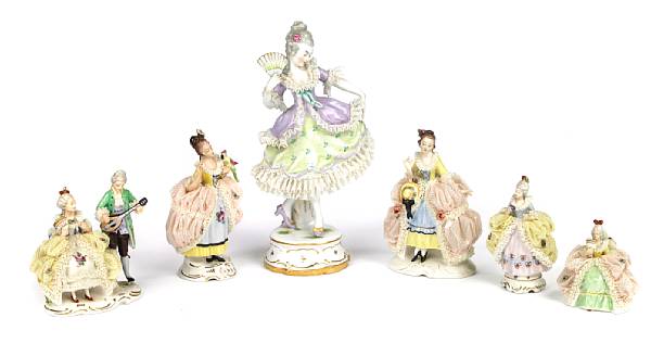 Appraisal: A group of six German porcelain figures height in width