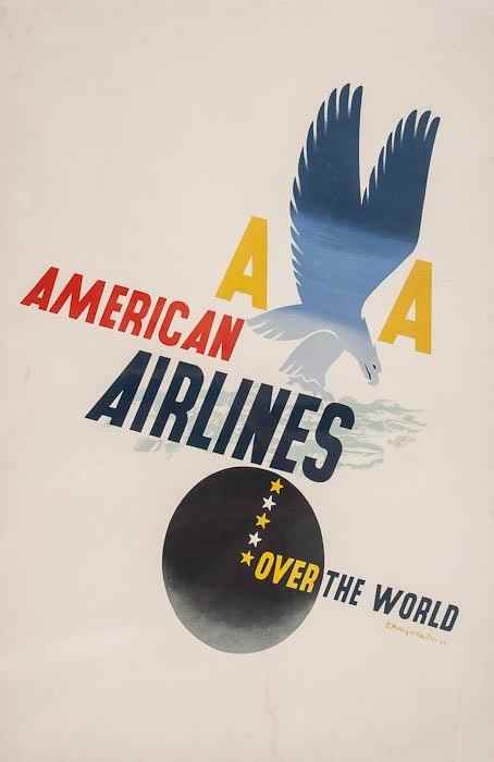 Appraisal: KAUFFER Edward McKnight AMERICAN AIRLINES over the world lighograph in