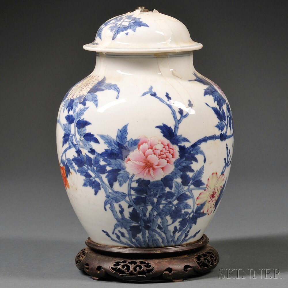 Appraisal: Blue and White Covered Jar Mounted as a Lamp China