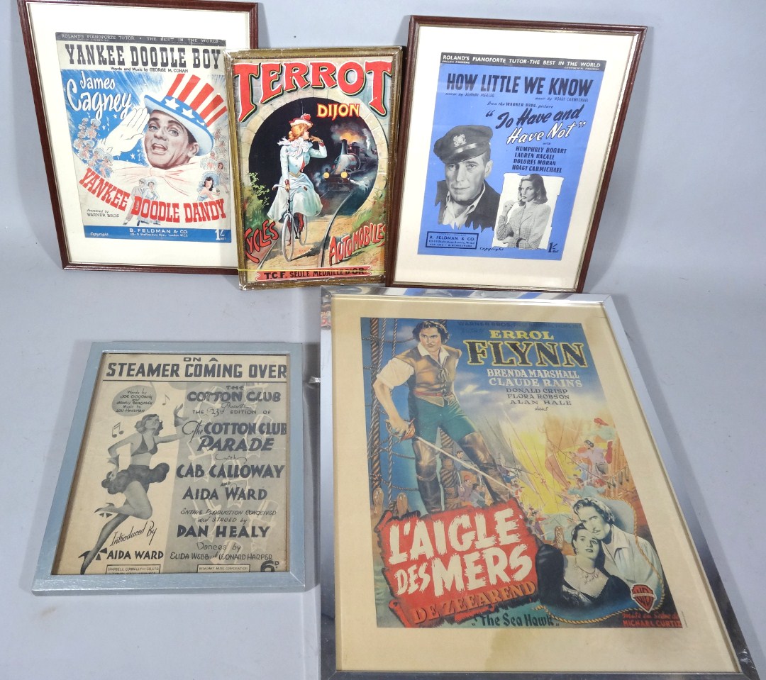 Appraisal: Prints advertising posters Terot Stage and screen Errol Flynn etc