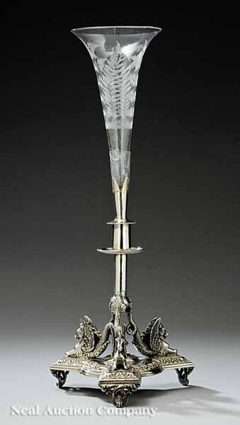 Appraisal: A Victorian Silverplate Trumpet Vase Centerpiece J Dixon Sons c