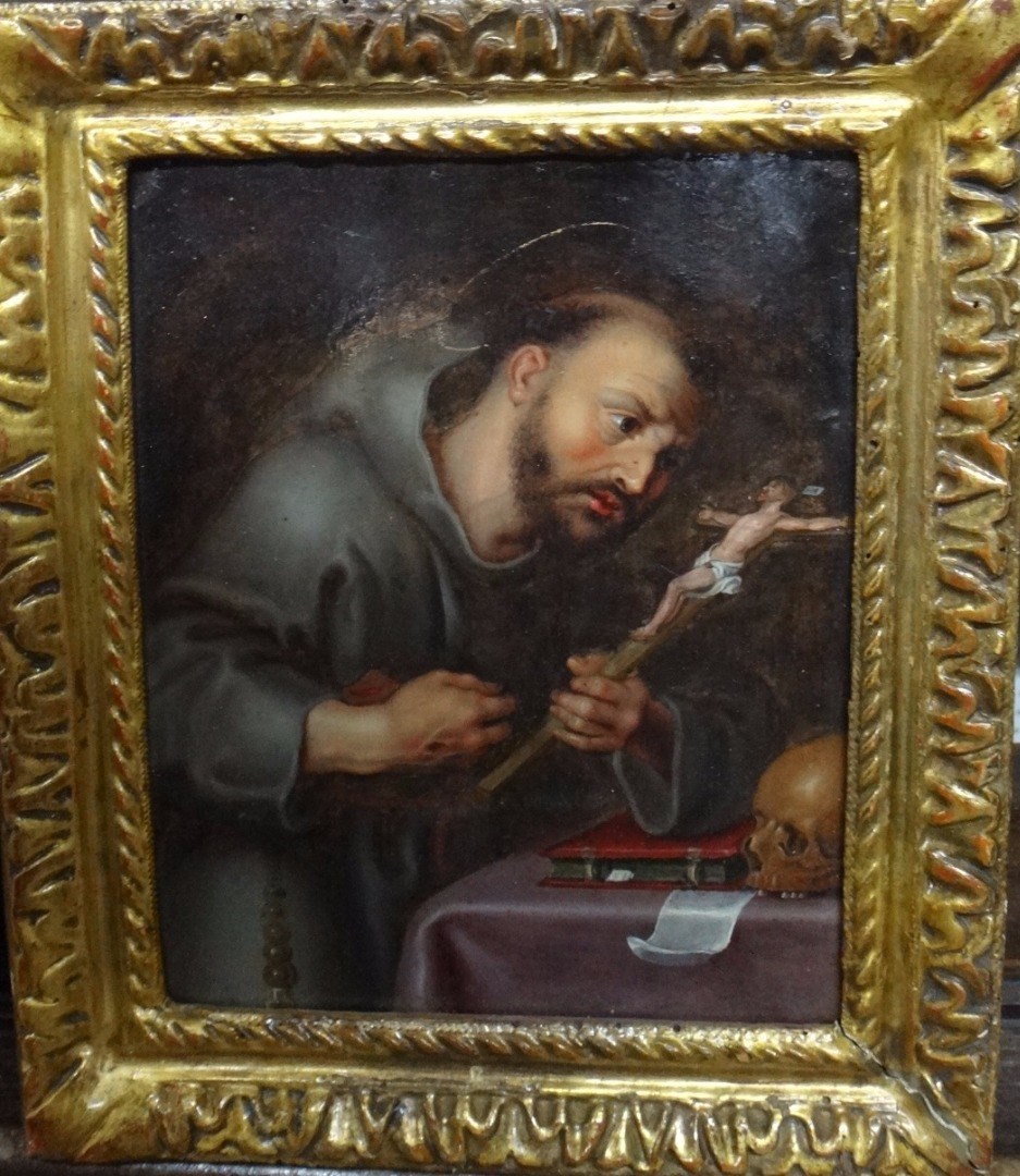 Appraisal: French School th century Saint Francis adoring the cross with