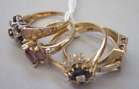 Appraisal: A ct gold sapphire and colourless gem set cluster ring