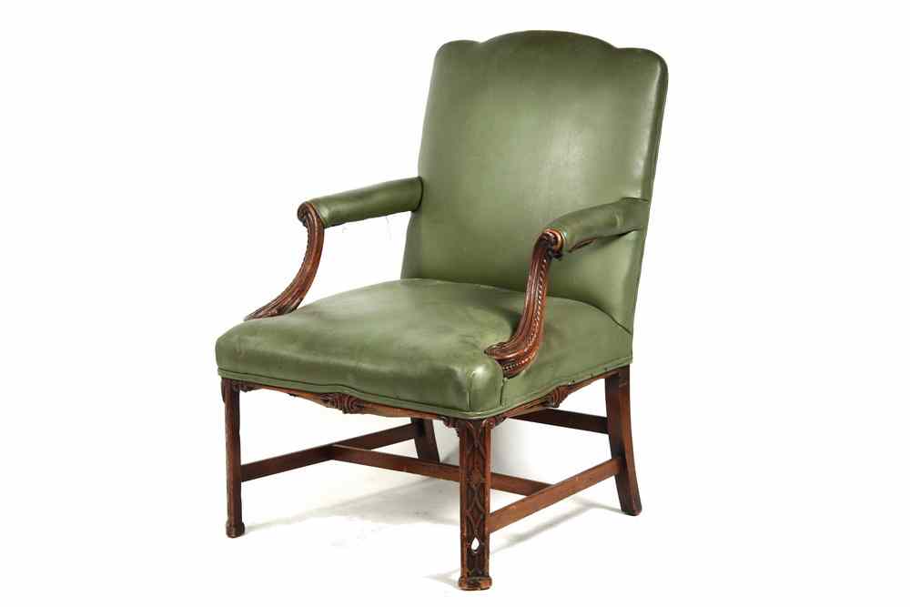 Appraisal: CHINESE CHIPPENDALE ARMCHAIR - Mahogany Framed Chinese Chippendale Armchair upholstered