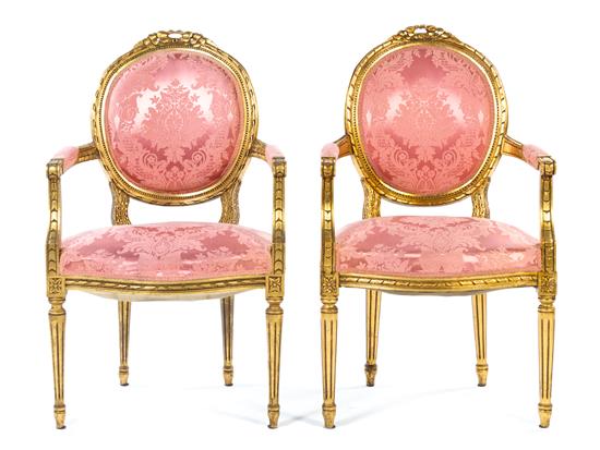 Appraisal: Sale Lot A Pair of Louis XVI Style Giltwood Fauteuil