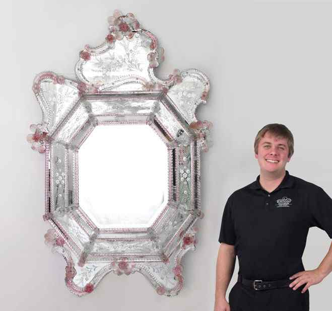 Appraisal: LARGE VENETIAN ETCHED GLASS MIRROR Stepped frame with attached florets