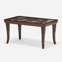 Appraisal: Italian Coffee table c oak mahogany glass reverse-painted glass h