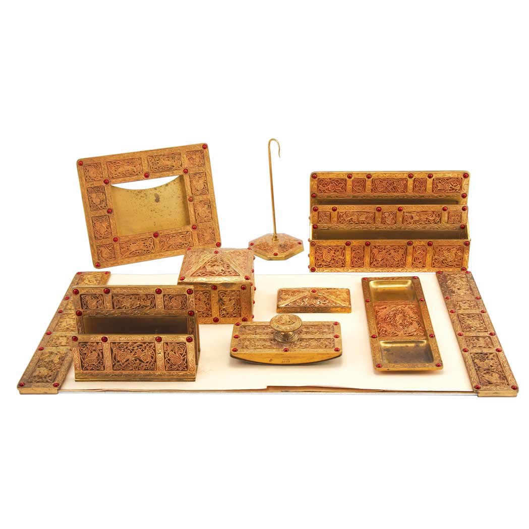 Appraisal: Tiffany Studios Gilt-Bronze Desk Set In the Ninth Century pattern