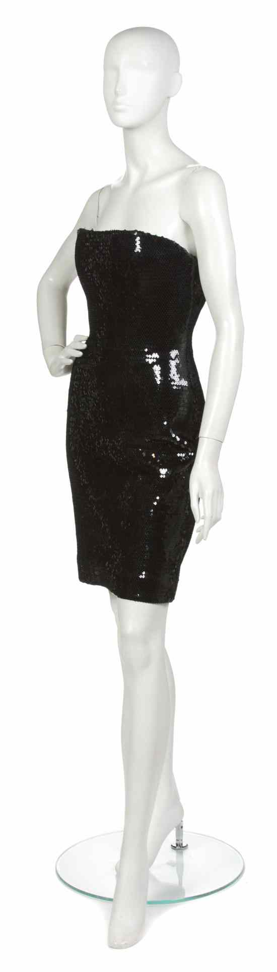 Appraisal: A Stephen Sprouse Black Sequin Strapless Cocktail Dress Labeled Stephen