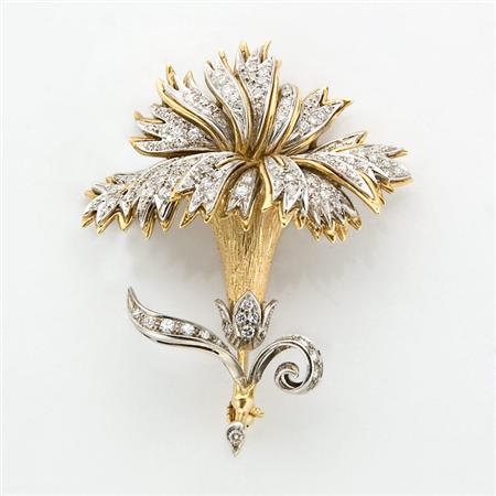 Appraisal: Two-Color Gold and Diamond Flower Brooch Estimate -