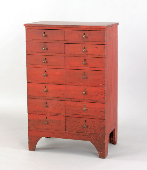 Appraisal: Pennsylvania poplar apothecary cabinet mid th c with fourteen drawers