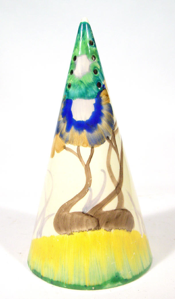 Appraisal: Clarice Cliff Bizarre conical sugar sifter hand painted with blue