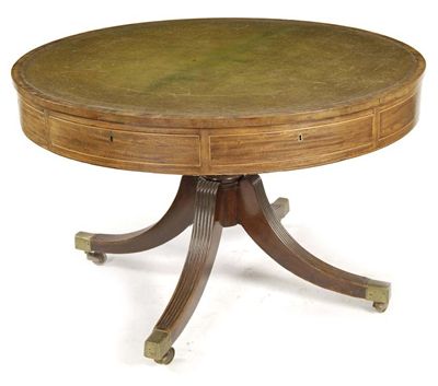 Appraisal: A mahogany drum table the circular revolving top inset gilt