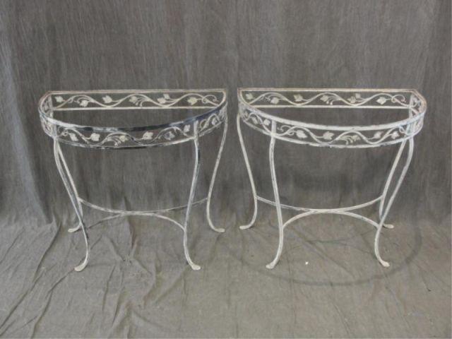 Appraisal: Pair of Iron Demilune Console Tables From a prominent NJ