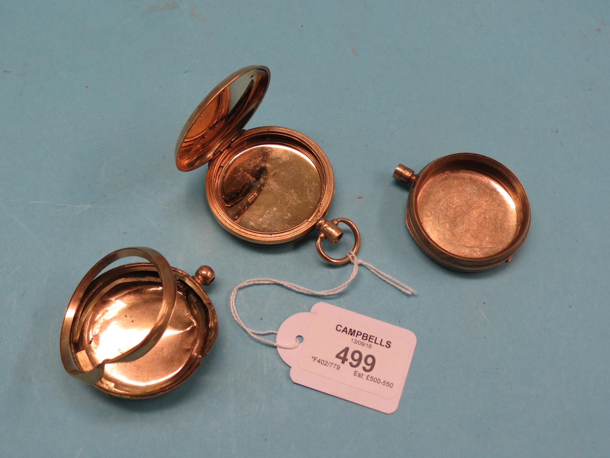 Appraisal: Three ct gold pocket watch cases grams total as viewed