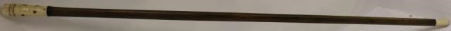 Appraisal: TH C SCRIMSHAW WHALING CANE WITH CARVED ANDINLAID WHALEBONE HANDLE