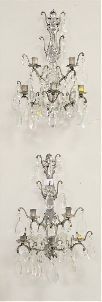 Appraisal: Pair of Five Light Pewter Sconces having glass prisms height