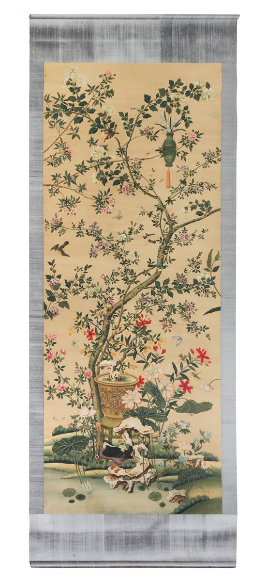 Appraisal: Sale Lot A Large Chinese Hand-Painted Wallpaper Panel th century