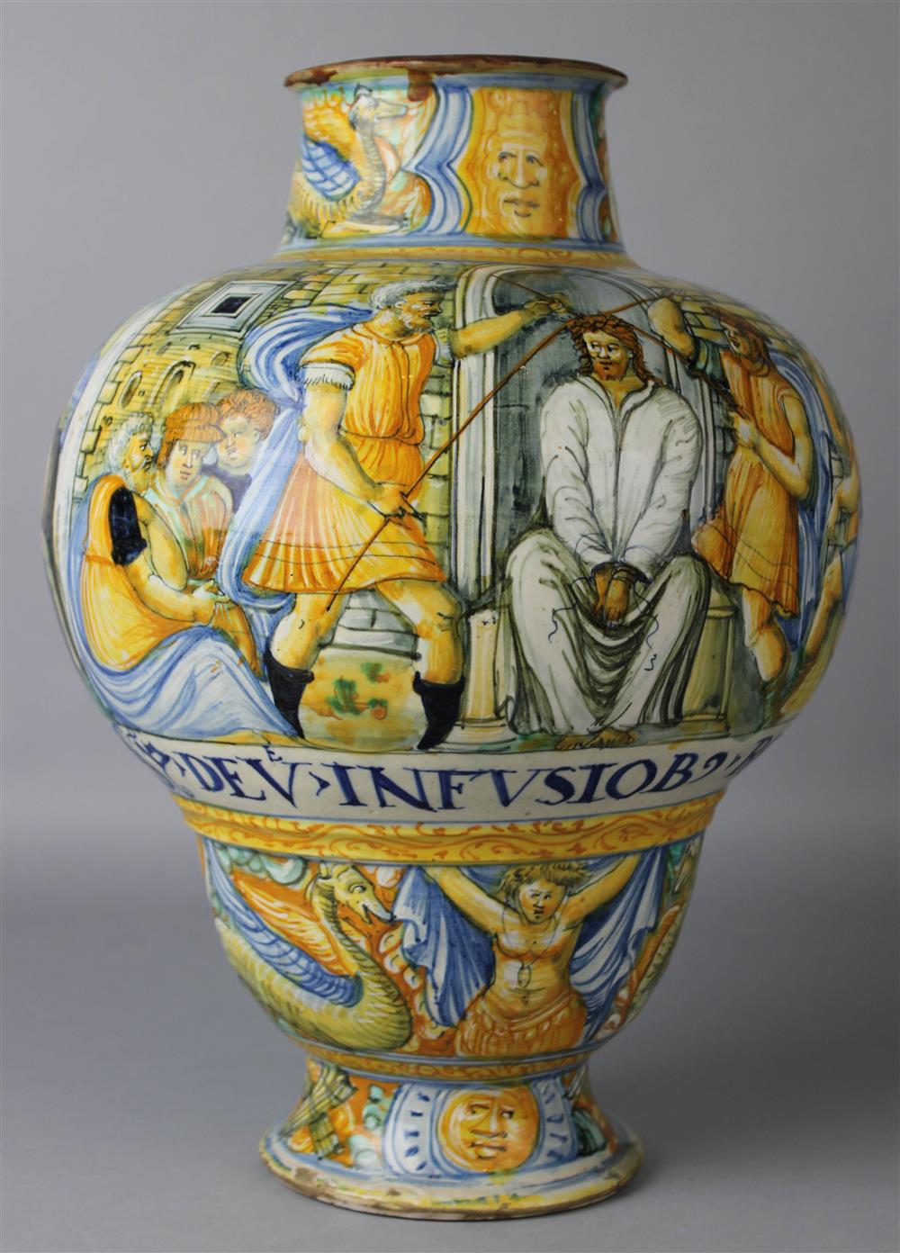 Appraisal: AN ITALIAN MAIOLICA ARMORIAL APOTHECARY JAR circa probably Castel Durante