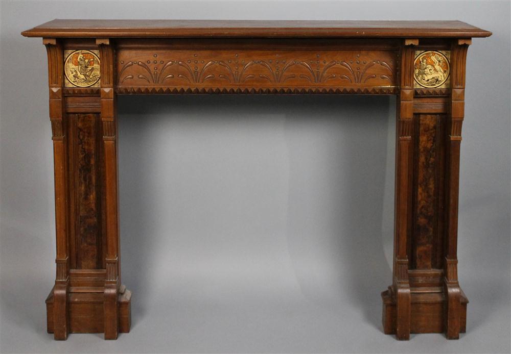 Appraisal: AESTHETIC MOVEMENT WALNUT FIRE SURROUND THE MANTEL WITH GUINEVERE AND