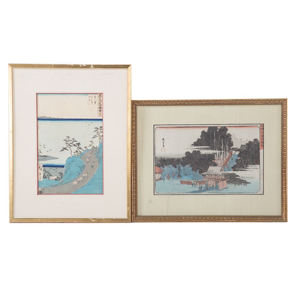 Appraisal: Two Japanese woodblock prints th century shrine in L in