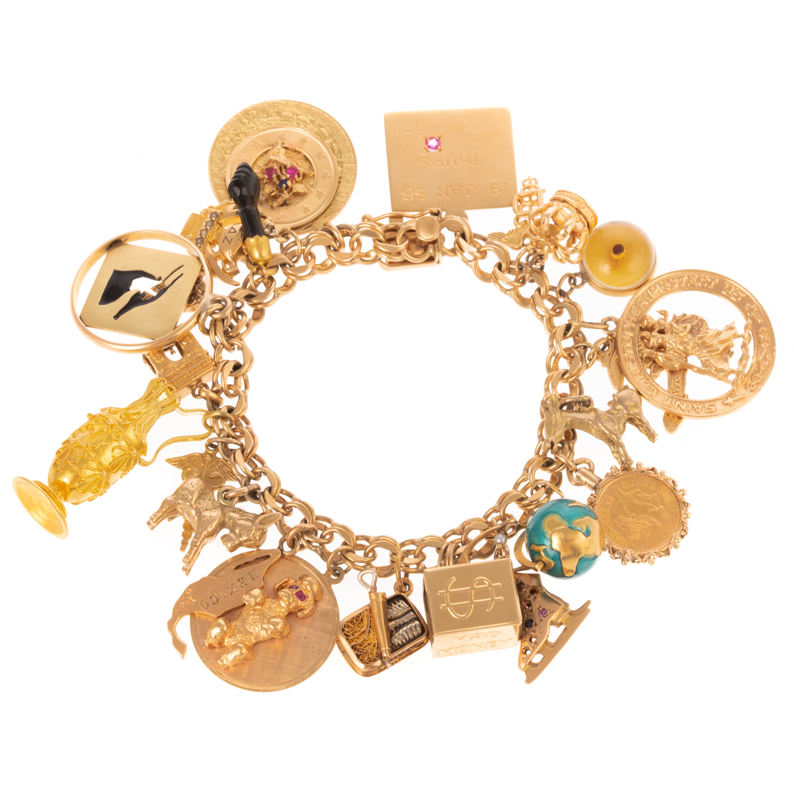 Appraisal: A VINTAGE K BRACELET FEATURING CHARMS K yellow gold bracelet