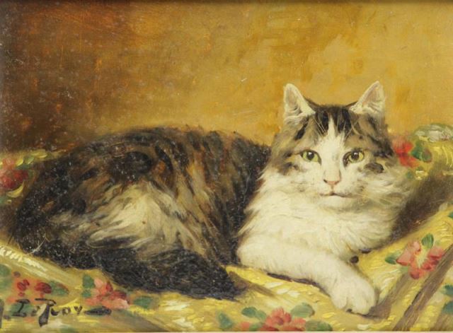 Appraisal: LEROY Jules Oil on Wood Panel Portrait of a Cat