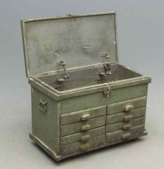 Appraisal: Early tool chest in blue paint W '' D ''