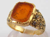 Appraisal: An antique carat gold cornelian and diamond signet ring the