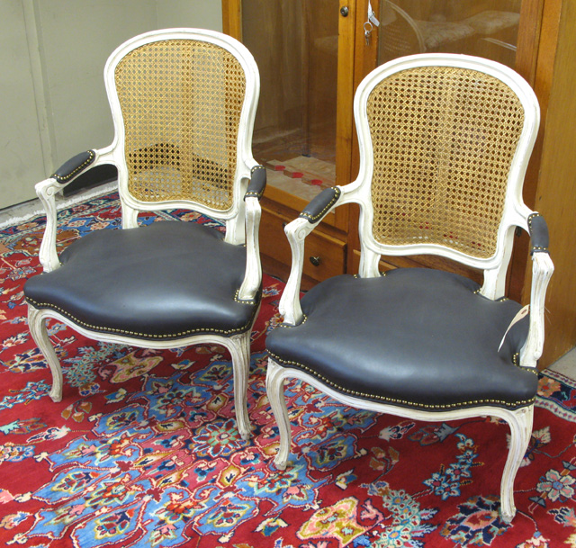 Appraisal: PAIR OF LOUIS XV STYLE ARMCHAIRS American mid- th century