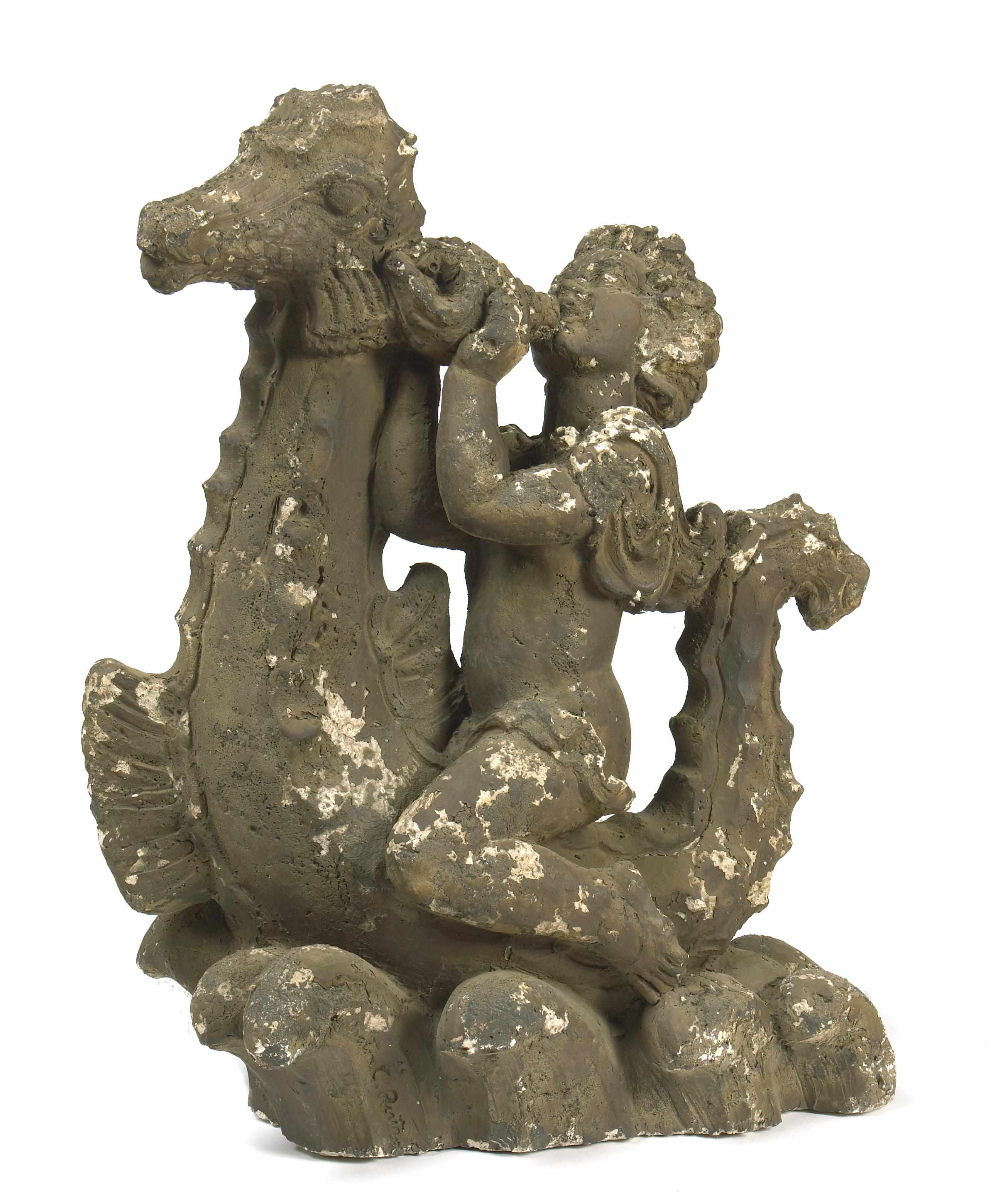 Appraisal: A Continental Baroque style cast stone figure of a cherub