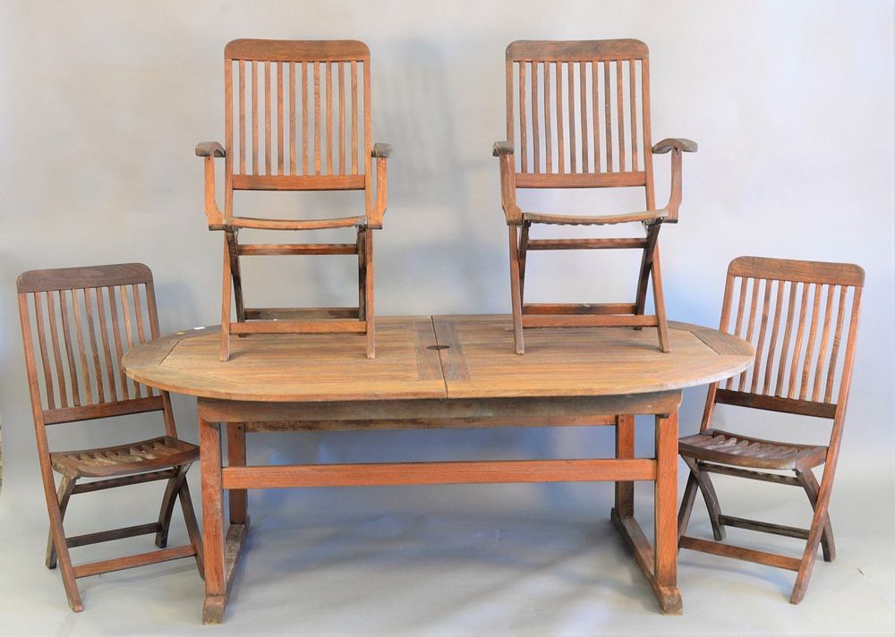 Appraisal: Six piece outdoor teak patio set to include Kingsley Bate